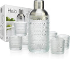 Glaver's Cocktail Shaker Set, Glass 15.2 oz Shaker, 6 Hobnail Shot Glasses, Stainless Steel Strainer Cap,Glass Shaker Set for Bars. Dishwasher Safe