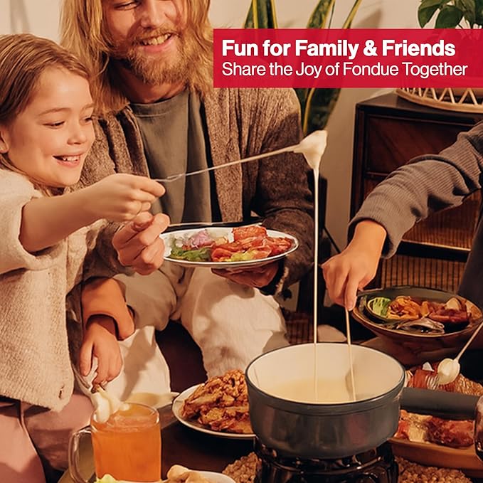 Swissmar Lugano Cast Iron Cheese Fondue Set, 9-Piece, 2 QT / 2 L - Ideal for Melting Cheese, Chocolates, Caramel, & More - Perfect for Kitchen Collection & Gift Giving - Metallic Black