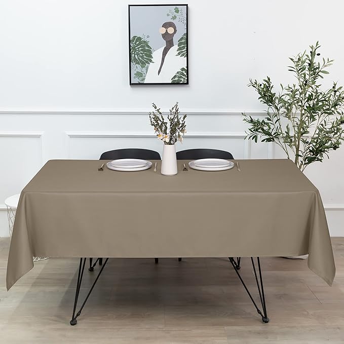 sancua Rectangle Tablecloth - 54 x 108 Inch - Stain and Wrinkle Resistant Washable Polyester Table Cloth, Decorative Fabric Table Cover for Dining Tables, Buffet Parties and Camping, Taupe