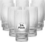 Restaurantware-Vetri 10 Ounce Highball Glasses, 24 Ribbed Drinking Glasses - No-Lead, Dishwashable, Clear Glass Tumblers For Scotch, For Drinking Liquor, Cocktail, Bourbon, Cognac, And More