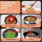 Kitchen Cooking Utensils Set with Holder, Homikit 15-Piece Silicone Spatula Set for Nonstick Cookware, 446°F Heat Resistant Spoon Turner Tong Whisk Brush for Cooking and Baking-Red