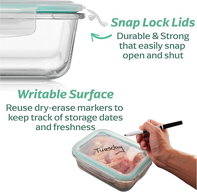 Fusion Gourmet 8 Pack 35 oz Glass Storage Containers with Lids - Airtight, Leakproof, Oven, Microwave & Freezer Safe, Stain & Odor Resistant, Reusable Meal Prep Containers (16-Piece)