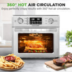 NutriChef 26L Electric Air Fryer Oven | 1700W Countertop Rotisserie & Air Fryer | 360° Rotating Feature | 10 Digital Menu Presets | Includes Drip Tray, Air Frying Basket & Bake Rack 15x16x14 (Silver)