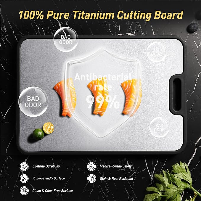 2 in 1 Pure Titanium Cutting Boards for Kitchen Chopping Board with Handle Large Big Small Kitchen Meat Butcher Block Not Stainless Steel Wood Bamboo Glass Rubber Plastic Silicone Acrylic Teak Sink