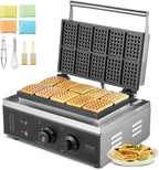 VEVOR Commercial Waffle Maker, 10PCS Rectangle Waffle Baker Machine, 1550W Non-Stick Stainless Steel Belgian Waffle Iron with Temp and Time Control, Handle, for Restaurant Bakery Snack Bar Family