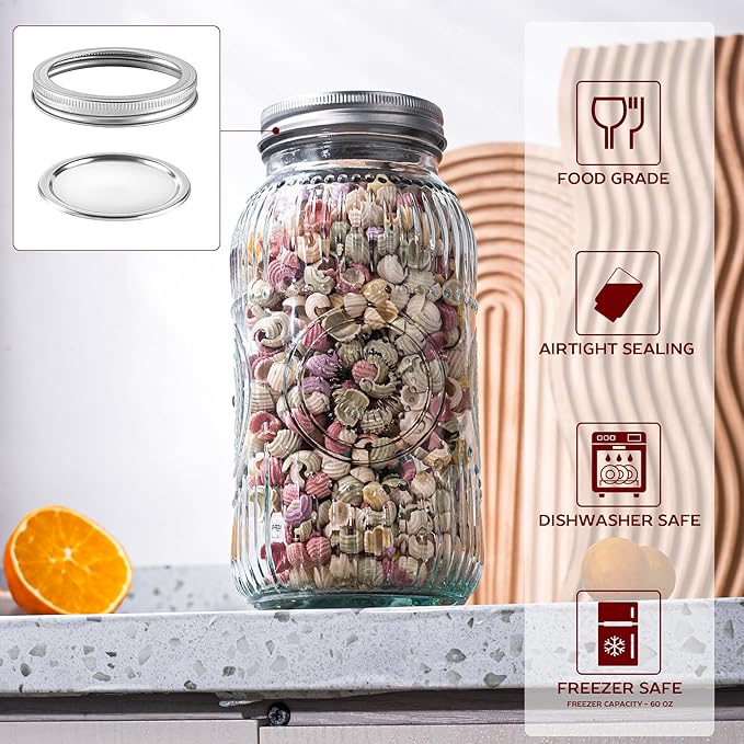 Amzcku 64oz vintage Mason Jars with Lids, Wide Mouth 2 Quart Canning Jar Half Gallon, Safe For Storage, Canning, Pickling, Preserving, Fermenting, DIY Crafts & Decor 3 Pack