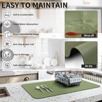 Dish Drying Mat for Kitchen Counter, Heat Resistant Drainer Mats with Non-slip Rubber Backed, Hide Stain Kitchen Super Absorbent Draining Mat, Easy to Clean Dish Rack Pad, Green 18"x28"
