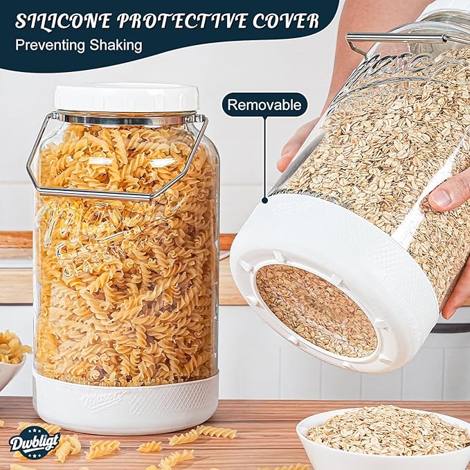 [NEW] 1.5 Gallon Huge Glass Jar with Airtight Lid, Wide Mouth Large Mason Jars for Fermenting, Pickling, Canning, Water Glassing Eggs, Kombucha, and Food Storage – with Handle & Scale Marks(2 Packs)