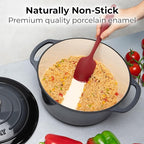 Zulay Kitchen 6 Quart Enameled Cast Iron Dutch Oven with Lid, Silicone Trivet & Heat Pad – Premium Durability & Oven Safe up to 500°F – Heavy Duty Cookware Perfect for Bread Baking, Stews, Braising & Roasting – Gray