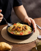 famiware Mercury Pasta Bowls Set of 4, 33 oz Large Salad Bowls, Ceramic Pasta Plates Bowls, Serving Bowls for Kitchen, Microwave & Dishwasher Safe, Black