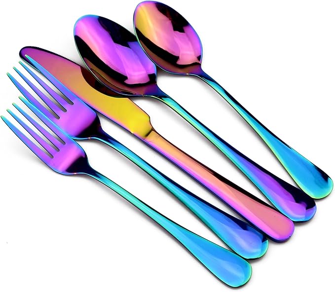 30-Piece 18/0 Stainless Steel Classical Flatware Set, Mirror Polishing Rainbow, Service for 6