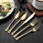 Lemeya Hammered Gold Silverware Set for 8,Stainless Steel 40-Piece Modern Cutlery Set,Mirror Polished Heavy Duty Flatware Set Utensil Set,Knives Spoons and Forks Set,Dishwasher Safe