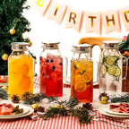 Netany 4 Pack 2 Liters/68 oz Square Glass Pitcher with Lid and Handle for Fridge, Iced Tea and Coffee Carafe Beverage Serveware, Heat Resistant Borosilicate Water Jug for Hot/Cold Drinks and Milk