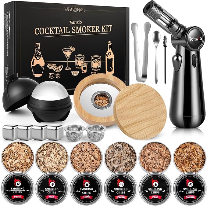 20PCS Whiskey Smoker Kit with Angle-Adjustable Metal Torch (No Butane) – 6 Flavors Natural Wood Chips, Anti-Burn Old Fashioned Cocktail Smoker Infuser Kit – Birthday Bourbon Gift for Men, Dad, Husband