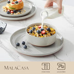 MALACASA Plates and Bowls Sets, 12 Pieces Modern Stoneware Dinnerware Set for 4 Kitchen Dinner Set Ceramic Dishware Dishes Set Microwave and Dishwasher Safe, Grey, Series TARA
