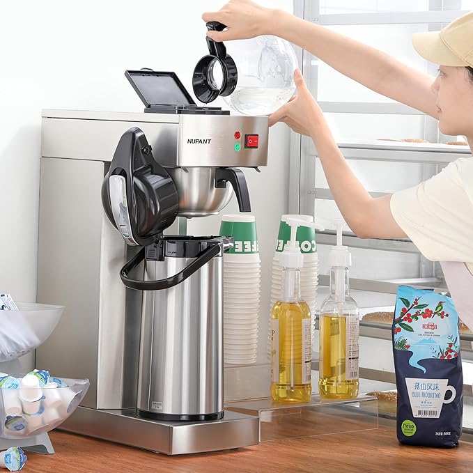 Commercial Airpot Coffee Brewer 2.2L/74oz Dirp Coffee Maker with 24H Insulated Thermal Carafe Stainless Steel Pour Over Coffee Machine 120V/1450W COFFEE Dispenser for Café Restaurant Cafateria