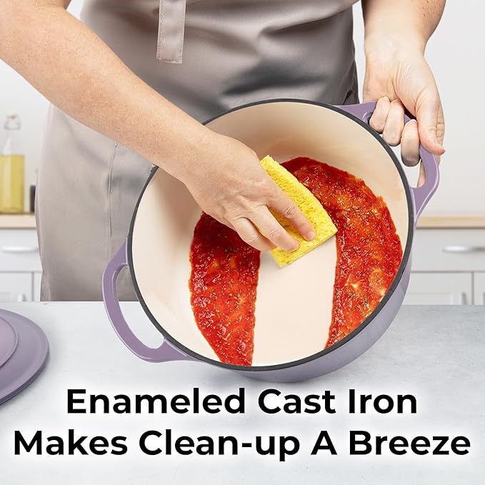 Zulay Kitchen 6 Quart Enameled Cast Iron Dutch Oven Pot with Lid – Premium Durability & Oven Safe up to 500°F – Heavy Duty Cookware Perfect for Bread Baking, Stews, Braising & Roasting – Lavender Jade