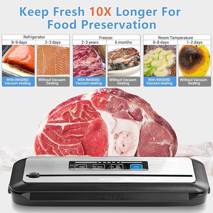 Inkbird Vacuum Sealer Machine with Starter Kit, Automatic PowerVac Air Sealing Machine for Food Preservation, Dry & Moist Sealing Modes,Built-in Cutter,Easy Cleaning Storage