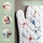 Maison d' Hermine Oven Gloves 100% Cotton Oven Mitt 7" x 13" with Loop Heat Resistant, BBQ, Cooking Gloves, Baking, Grilling, Kitchen, Handling Hot Pans (Pack of 1, Ice Florals)