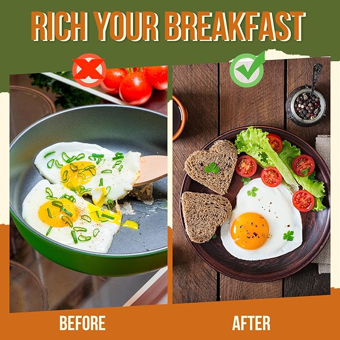 Nonstick Egg Rings Set with Silicone Handle, 6 Pcs Stainless Steel Egg Cooking Rings for Breakfast, Sandwich, Muffins with Oil Brush, Separator, 5 Shapes