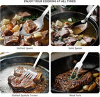 304 Stainless Steel Cooking Utensils Set, 8PCS Kitchen Utensils Set, Include Skimmer, Soup Ladle, Spaghetti Server, Wok Spatula, Slotted Spoon, Solid Spoon, Slotted Spatula Turner & Meat Fork