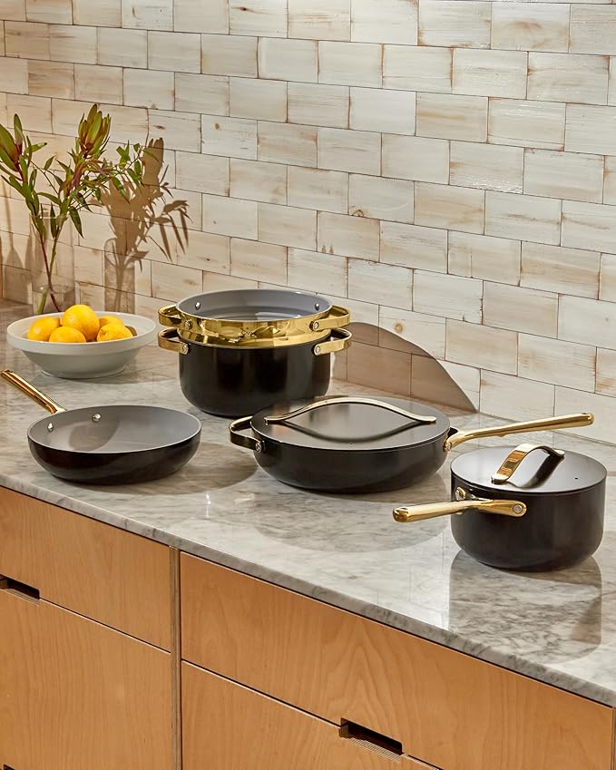 Caraway Steamer - Stainless Steel Steamer with Handles - Non Stick, Non Toxic Coating - Steam Veggies, Seafood, and More - Compatible With Our Dutch Oven or Sauce Pan - Large, 6.5qt - Gold