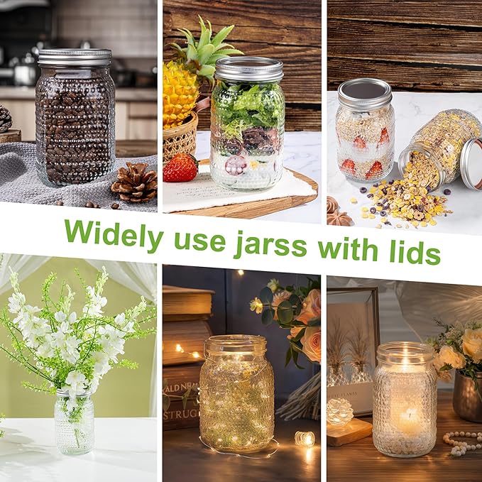 LUODA MirthMood 32 OZ Wide Mouth Mason Jars, 4 PACK Glass Mason Jars with airtight Lids, Quart mason jars wide mouth for Preserving, Meal Prep, Overnight Oats, Sauces,Honey, Jam, Yogurt or Jar Decor