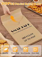 SMARTAKE 300 Pcs Parchment Paper Baking Sheets, 9x13 Inches Non-Stick Precut Baking Parchment, for Baking Grilling Air Fryer Steaming Bread Cup Cake Cookie and More (Unbleached)