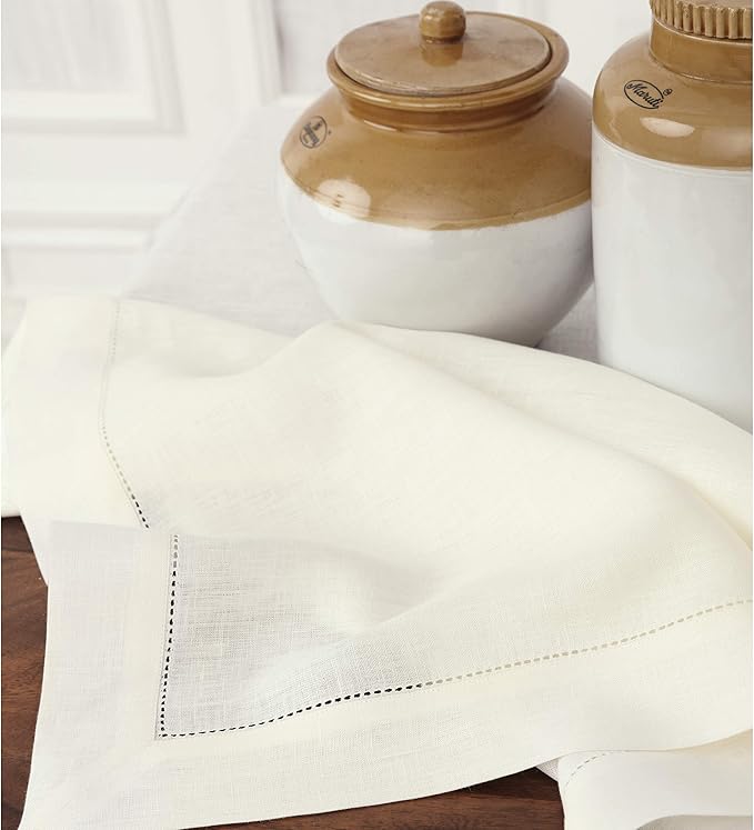 Solino Home Linen Tablecloth 60 x 120 Inch - Classic Hemstitch 100% Pure Linen Ivory Table Cloth for Rectangle Tables - Machine Washable Tablecloth for Summer, Fall, Autumn