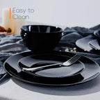 7.5 inch Appetizer Plate Set of 6, Lightweight Opal Glass Round Black Salad Plates for Dessert Kitchen, Dishwasher and Microwave Safe