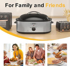Sunvivi 22lb 18-Quart Roaster Oven, Electric Roaster Oven with Self-Basting Lid, Turkey Roaster with Unique Defrost/Warm Function, Large Roaster with Removable Pan & Rack, Stainless Steel, Silver