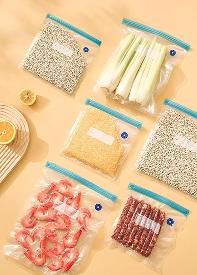 Sous Vide Bags 25pcs, BPA-Free Reusable Vacuum Seal Bags for Food/Freezing safe-25pcs Vacuum Food Storage Bags with Handheld vacuum sealer electric pump & Seal Clips & Air valves for Sous Vide Cooking