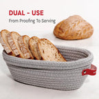 Cotton Rope Banneton Bread Proofing Basket Set, 2 x Oval Bread Basket with Liners & Covers for Artisan Bread Baking, Sourdough Bread Baking Supplies