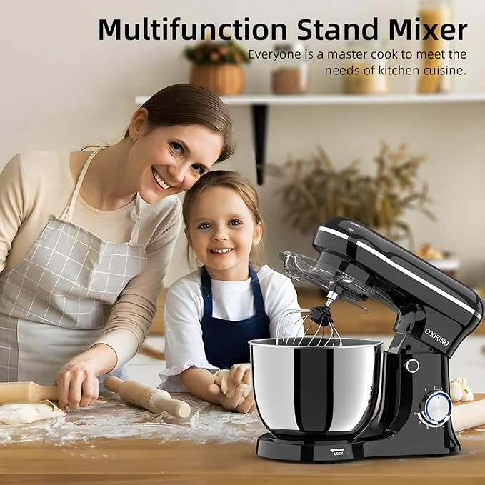 Electric Stand Mixer,10 Speeds Tilt-Head Food Mixer, 3-IN-1 Kitchen Mixer for Daily Cooks with Dishwasher-Safe 6QT Bowl,Dough Hook, Beater, Whisk (Onyx Black)