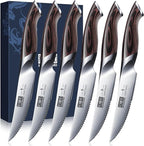 HOSHANHO Steak Knives Set of 6, Ultra Sharp 4.5 Inch Serrated Steak Knife Set, Japanese High Carbon Steel Kitchen Steak Knives with Ergonomic Handle