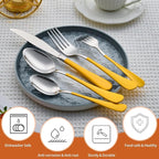 20 Piece Yellow 18/0 Flatware Utensil Set for 4, Include Dinner Knife,Dinner Forks,Dinner Spoons,Salad Forks,Teaspoons,Silverware Set for 4, Dishwasher Safe