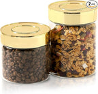 Airtight Glass Food Storage Containers, Kitchen Glass Canisters with Lids -Coffee Pasta Sugar Tea Snack Nuts Cookie Flour Food Container - Set of 2,Wide Mouth, One-Touch Locking Lids