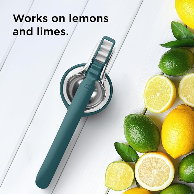 Chef'n FreshForce Lemon Squeezer Citrus Juicer, Handheld Manual Press with Dual-Gear Mechanism for Max Juice Extraction, Collard Green