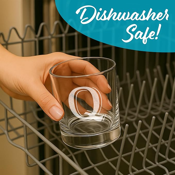 Monogrammed Gifts for Men - 4PC 11 Oz Custom Whiskey Glasses (Q-Monogram) - Engraved Whiskey Glasses - Personalized Whiskey Glasses - Unique Bourbon Glasses - Personalized Glass Gifts for Dad