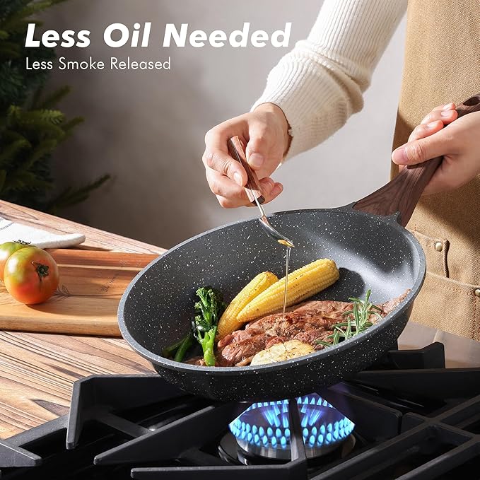 SENSARTE Nonstick Frying Pan Skillets, Swiss Granite Coating Omelette Pans, Healthy Cookware Chef's Pans, Free of Intentionally Added PFOA (10+12 Inch)