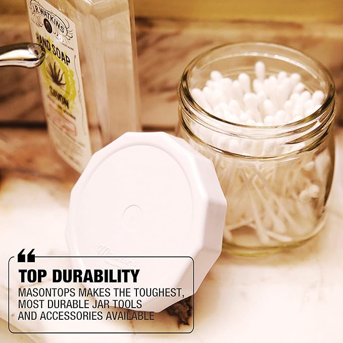 Masontops Tough Tops - Regular Mouth Mason Jar Lid - White - BPA-Free Plastic Screw Caps - Durable Reusable Jar Covers