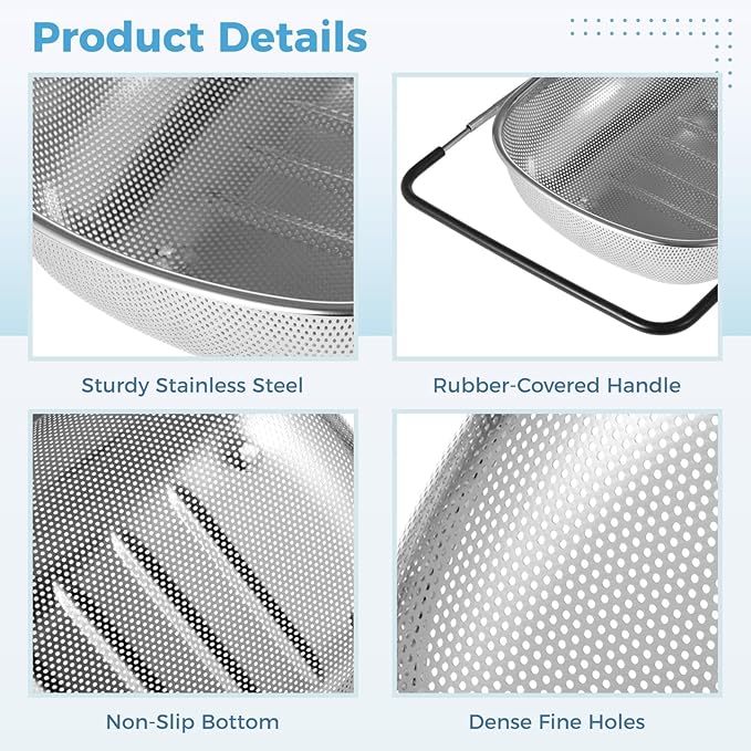 2 Pcs Over the Sink Colander, Strainers and Colanders for Kitchen Sink Strainer Basket with Expandable Handles Stainless Steel Strainer,Pasta Vegetable Food Fruit Strainer