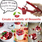 PCTC Cherries Pit Cherry pitter tool, Olives Cherry pitter Seed Stone Remover for Making CherryJam Cherries Corer Pitter Tool with Space-Saving Lock Design（Red)