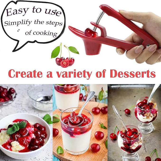 PCTC Cherries Pit Cherry pitter tool, Olives Cherry pitter Seed Stone Remover for Making CherryJam Cherries Corer Pitter Tool with Space-Saving Lock Design（Red)
