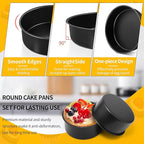P&P CHEF Non-stick Cake Pan Set of 4, 4 Inch Round Baking Cake Pans Tins for Tier Smash Cakes, Non-Toxic & Solid, Stainless Steel Core & Leak-Proof, 4Pcs