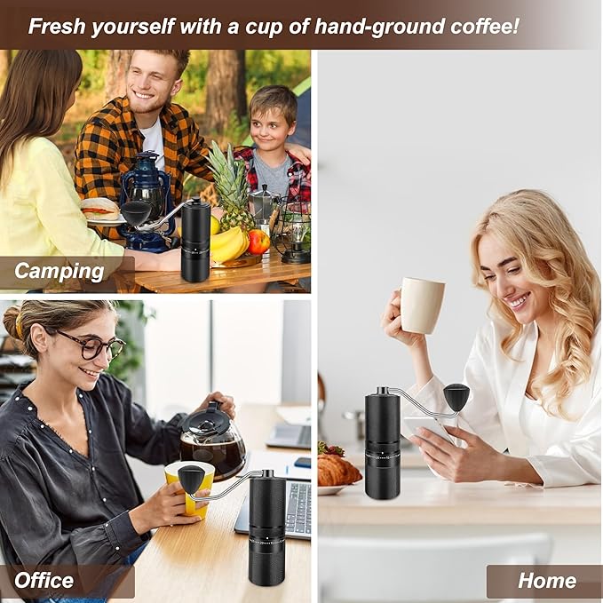 Coffee Grinder, 120 External Adjustable Settings Manual Coffee Grinder, Hand Burr Coffee Bean Grinder with Handle Crank for French Espresso Moka, Stainless Steel Conical Burr Mill, Capacity 28g
