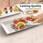 MIAMIO - Ceramic Serving Platter Set of 3 Large Serving Tray/Rectangle Serving Platters for Thanksgiving, Turkey, and Christmas - Microwave, Dishwasher, and Oven Safe Platter (34.5 x 17 cm)