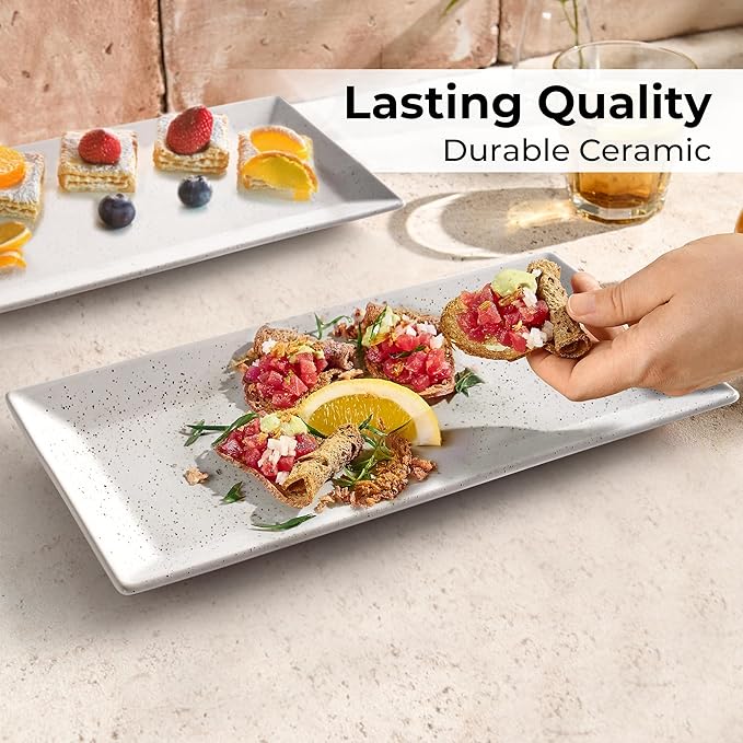 MIAMIO - Ceramic Serving Platter Set of 3 Large Serving Tray/Rectangle Serving Platters for Thanksgiving, Turkey, and Christmas - Microwave, Dishwasher, and Oven Safe Platter (34.5 x 17 cm)