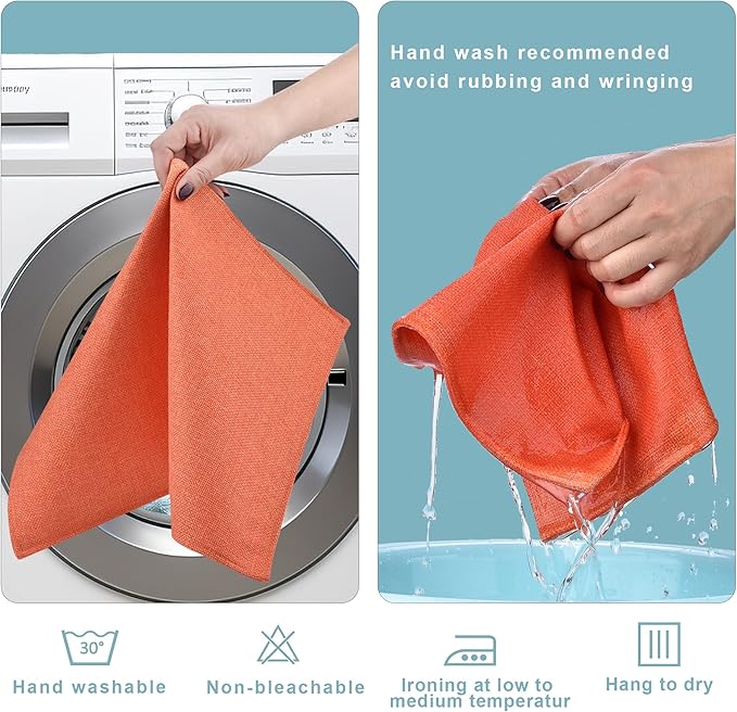 Thanksgiving Orange Cloth Placemats Set of 6 - Easy to Clean Linen Type Fabric Table Placemats -Machine Washable & Heat Resistant Non-Slip Table Mats for Holiday Dining (Orange, 6)