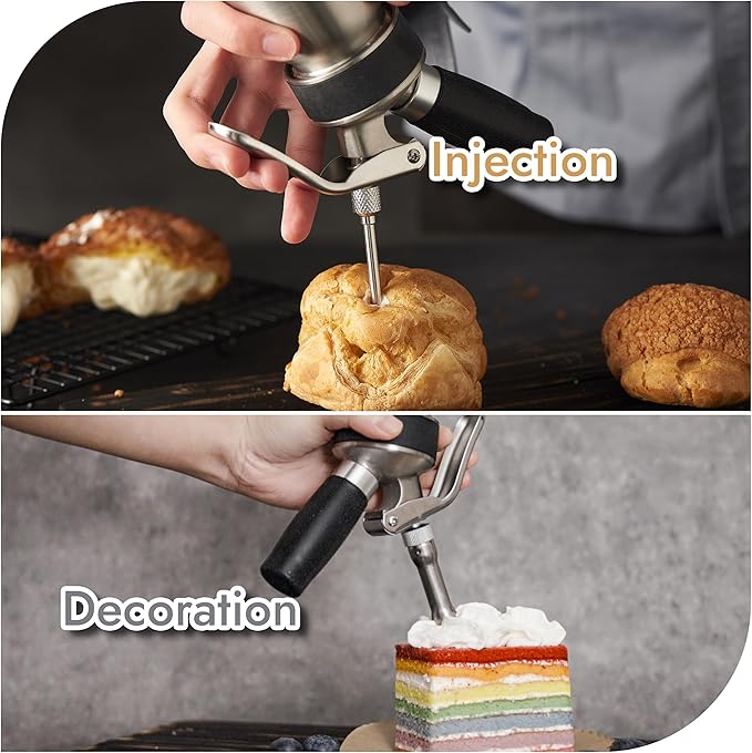 CURTA Professional Whipped Cream Dispenser, Food Grade Stainless Steel Cream Whipper Set with 4 Injector Tips, 3 Decorating Tips and 500ml / 1 Pint Canister, N2O Chargers Not Included …